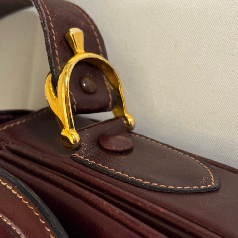 Vintage Celine Paris Burgundy Box Leather Shoulder Bag Gold Turn Lock - Picture 5 of 13